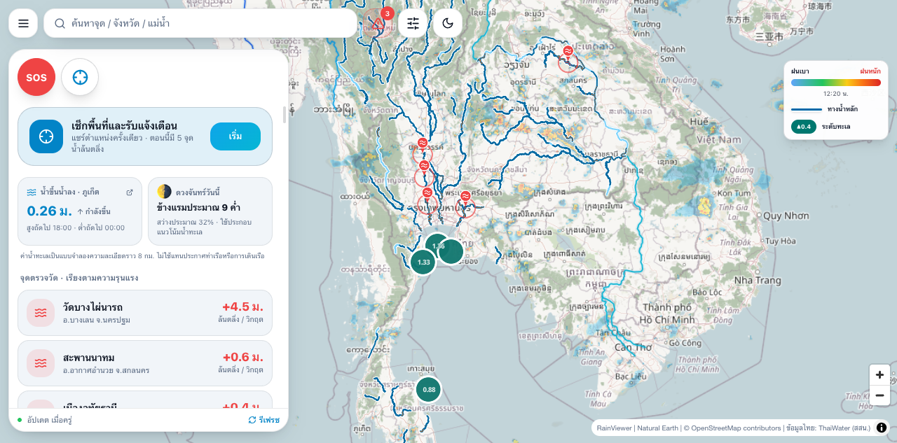 ThaiFloodWatch — เฝ้าระวังน้ำท่วมประเทศไทยแบบเรียลไทม์ แจ้งเตือนอัตโนมัติรอบรัศมีคุณ